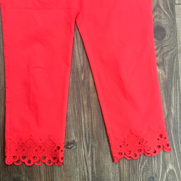 Chico's Vibrant Coral Lace Trim Pants - Picture 3 of 12